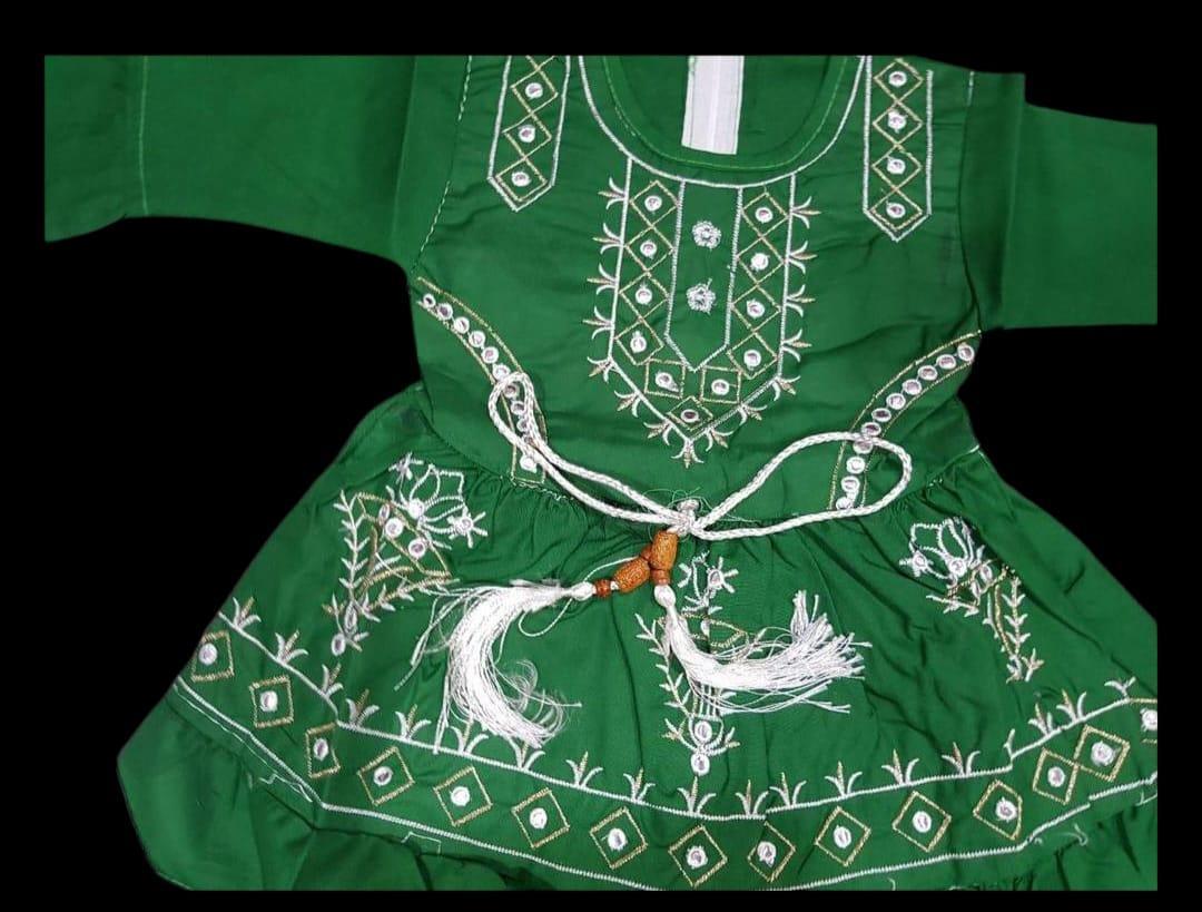 Girls Green Cotton Embroidered Frock & White Trouser Set – Traditional Pakistani Ethnic Wear (1-10 Years)"