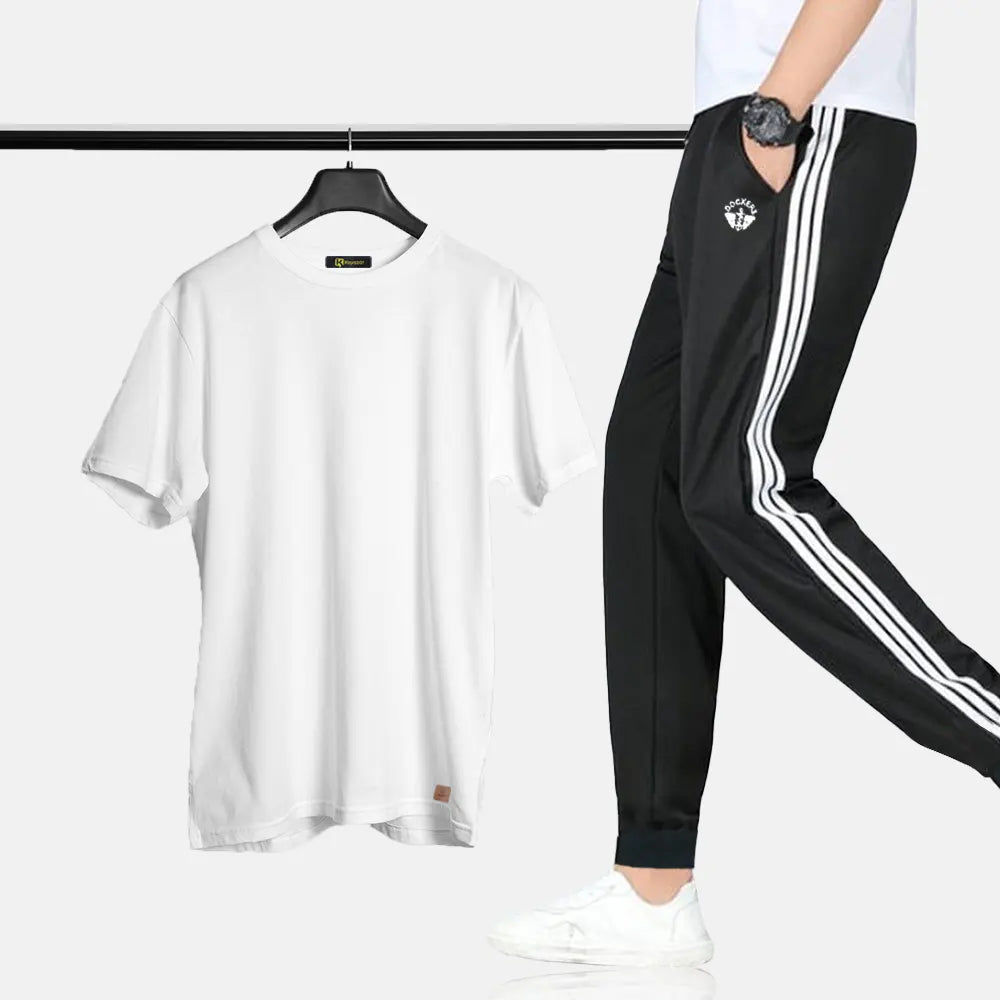 Branded Men's Two Piece Running Suit Black Docker's Trouser With Half Sleeve T-Shirt
