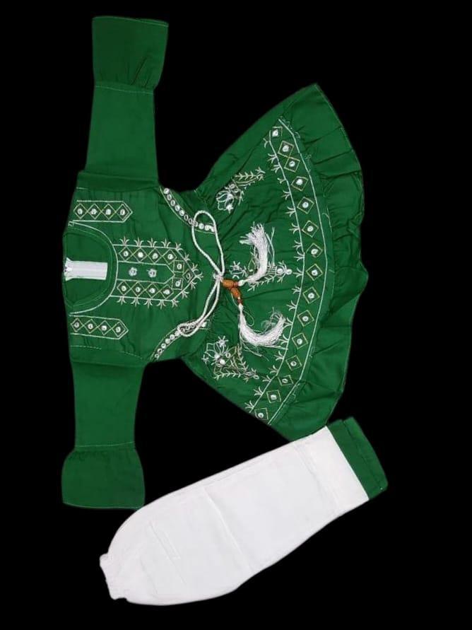 Girls Green Cotton Embroidered Frock & White Trouser Set – Traditional Pakistani Ethnic Wear (1-10 Years)"