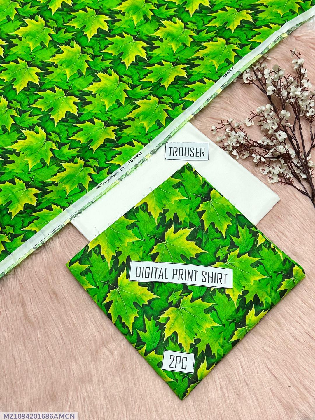 "Women's Green Printed Lawn Suit – Unstitched 2-Piece Dress for Independence Day (14 August Special)"