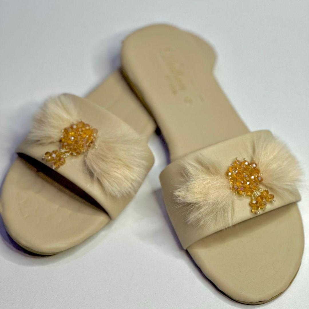 Beige Flat Sandals for Women