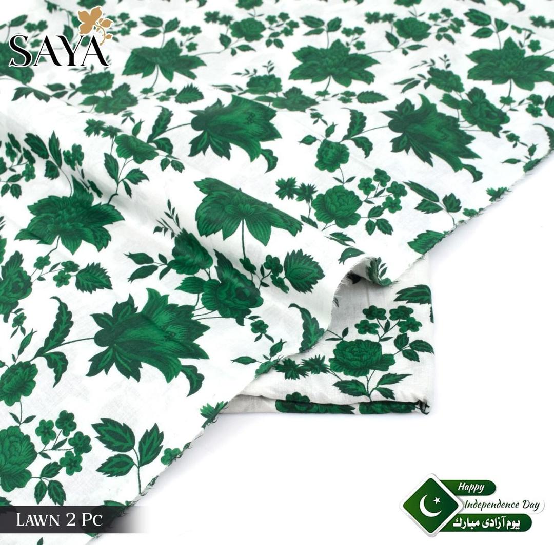 "Women's Green Printed Lawn Suit – Unstitched 2-Piece Dress for Independence Day (14 August Special