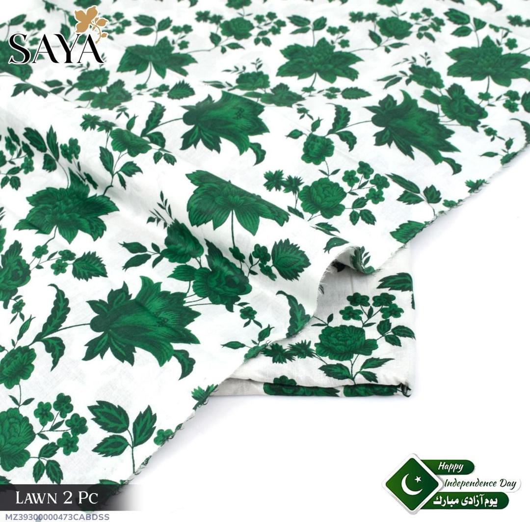 "Women's Green Printed Lawn Suit – Unstitched 2-Piece Dress for Independence Day (14 August Special
