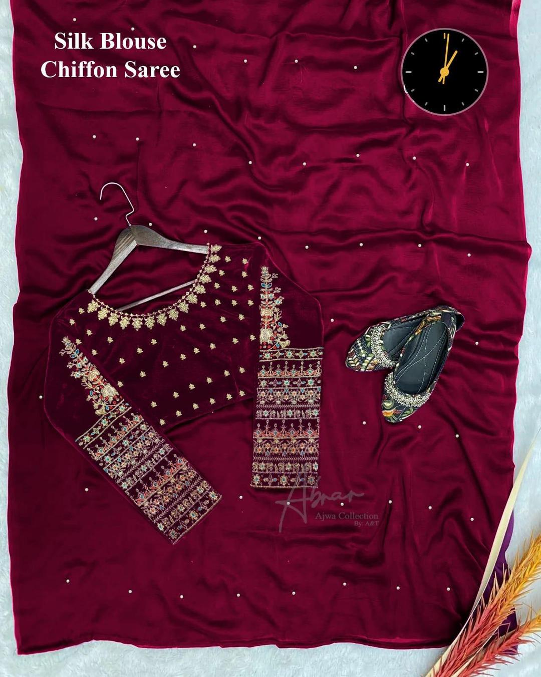 Maroon Velvet Embroidered Saree – Bridal & Party Wear | Premium Net Pallu Design