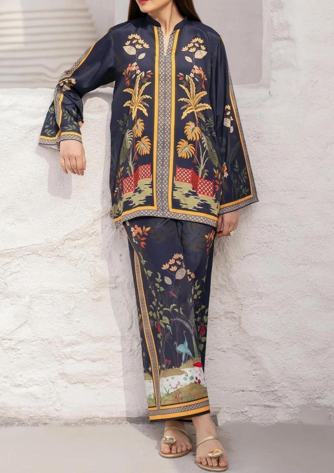 Stylish Off White Women's Stitched Printed Shirt And Trouser Set - 2 Pcs