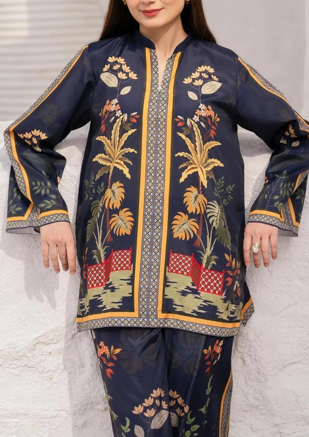 Stylish Off White Women's Stitched Printed Shirt And Trouser Set - 2 Pcs
