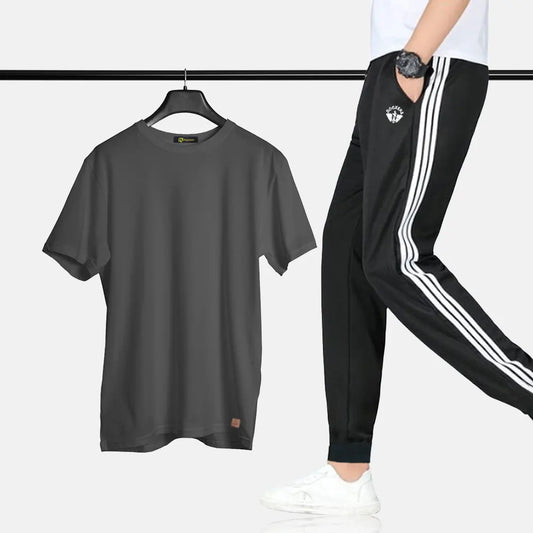 Branded Men's Two Piece Running Suit Black Docker's Trouser With Half Sleeve T-Shirt