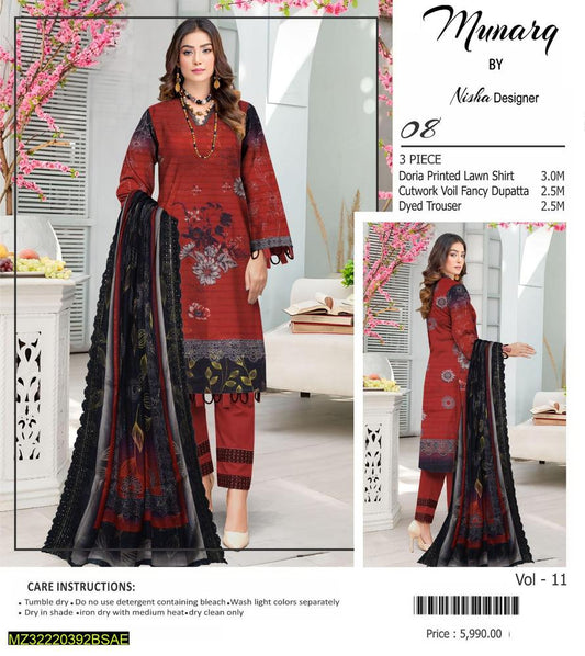 3 Piece Doria Printed Lawn Suit by Nisha Designer