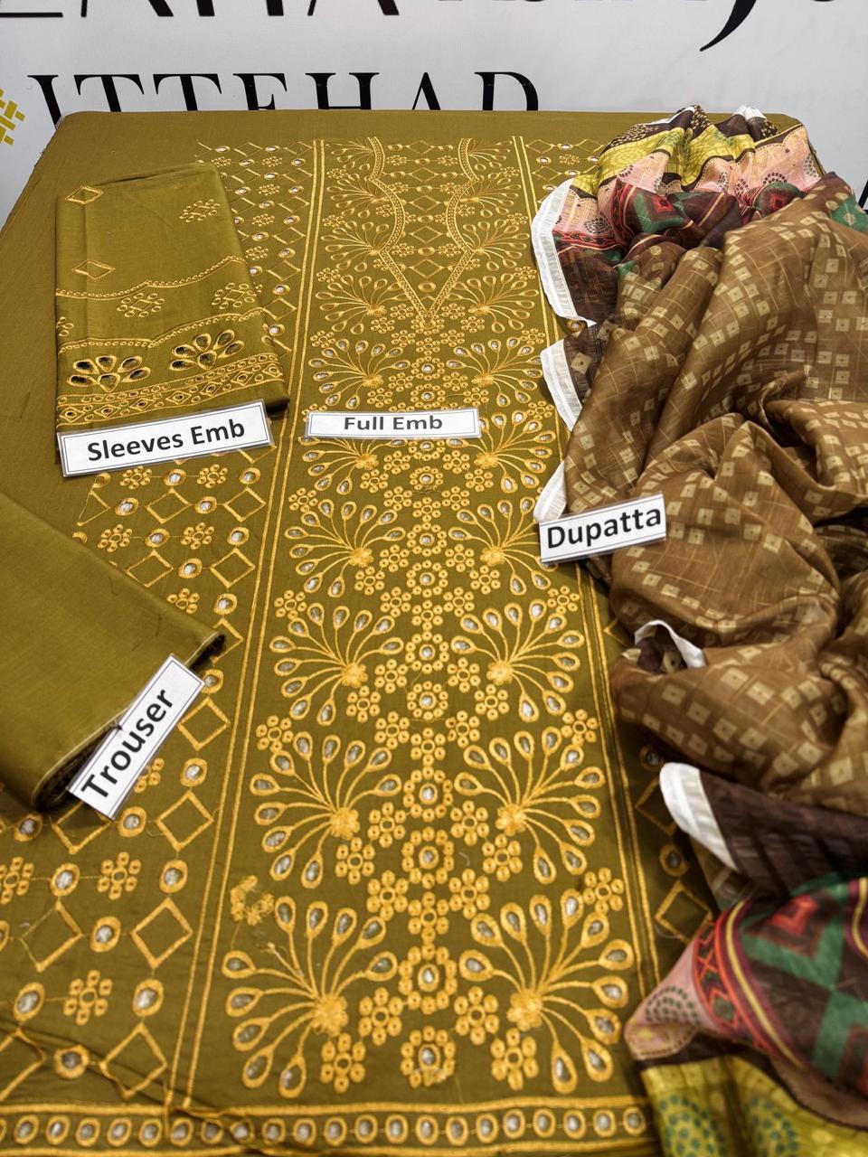 3 Pcs Women's Unstitched Chikankari Embroidered Suit