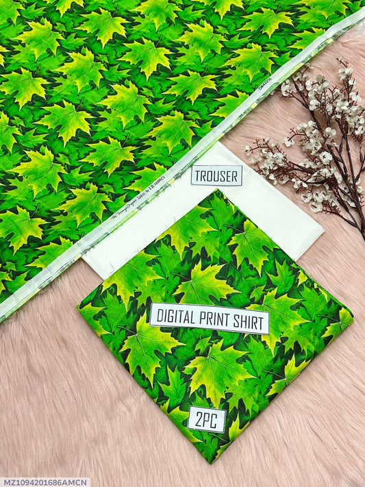 "Women's Green Printed Lawn Suit – Unstitched 2-Piece Dress for Independence Day (14 August Special)"