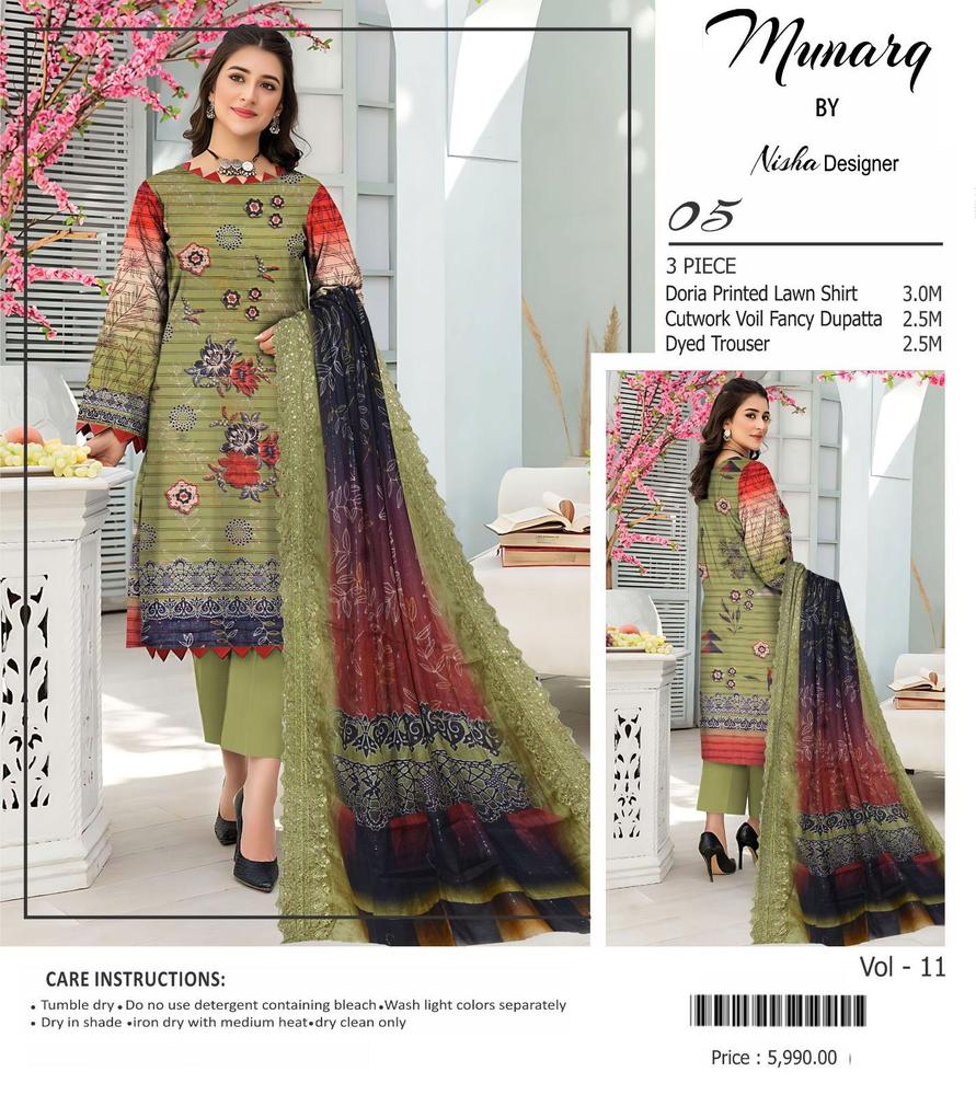 Munarq 3 Piece Doria Printed Lawn Suit by Nisha Designer