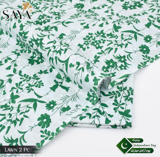 "Women's Green Printed Lawn Suit – Unstitched 2-Piece Dress for Independence Day (14 August Special