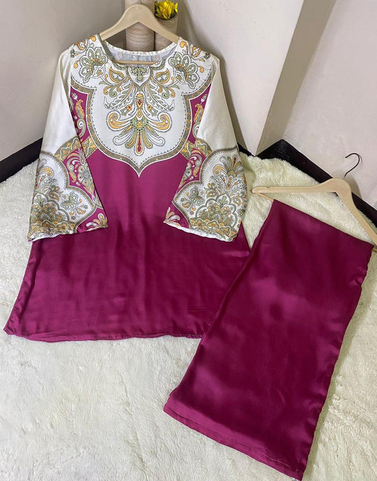 *: 2 Pcs Women's Stitched Printed Shirt And Trouser