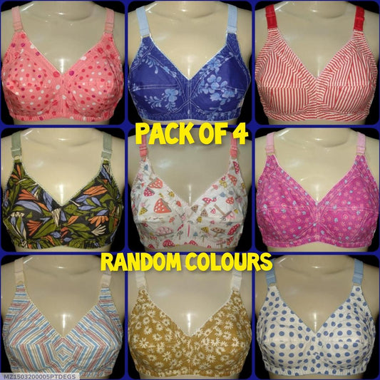 Pack Of 4 Cotton Bras For Girls & Women , Comfortable And Lightweight Non-Padded Bra
