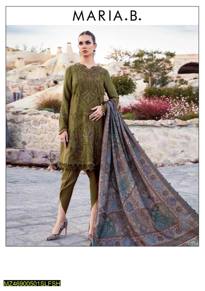 3 Pcs Women's Unstitched Dhanak Embroidered Suit