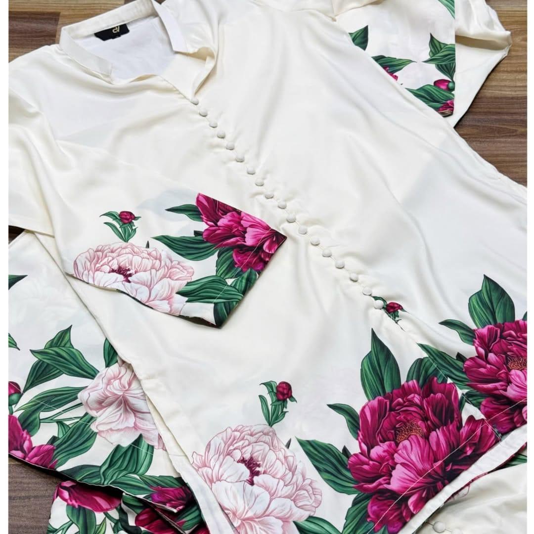 Stylish Women's Stitched Co-Ord Set in Printed Shamoz Silk - 2 Pcs
