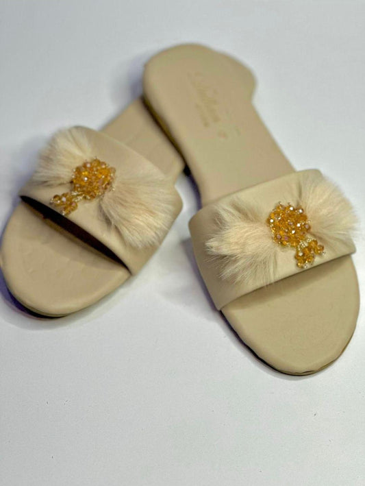 Beige Flat Sandals for Women