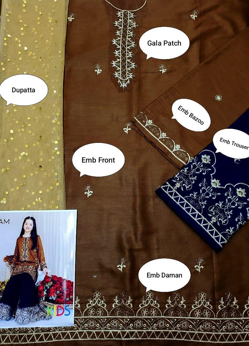 *: 3 Pcs Girl's Lawn Embroidered Unstitched Suit
