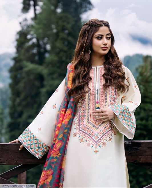 3 Pcs Women's Unstitched Embroidered Suit
