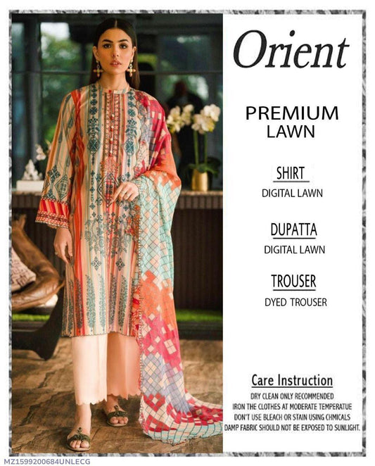 3 Pcs Women's Unstitched Digital Print Suit