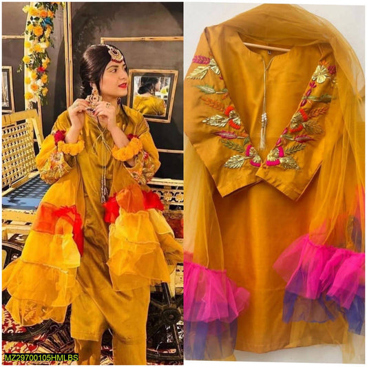 3 Pcs Embroidered Silk Suit